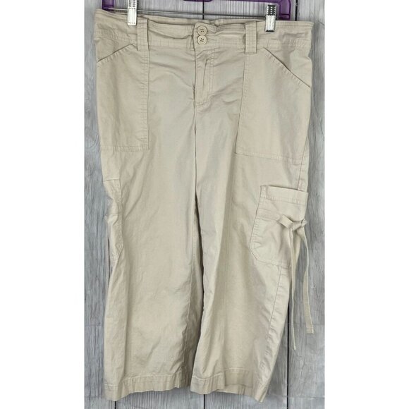 Duo Maternity Small Khaki Cargo Capri Pants with Stretch 6 Pockets - Picture 1 of 5